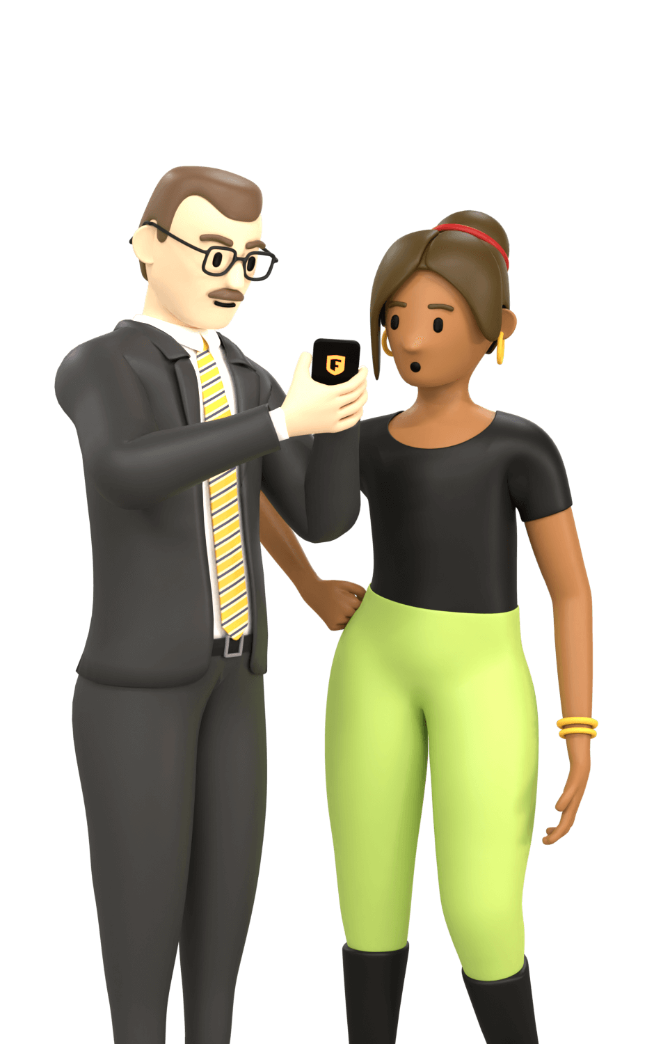 Un directeur présente l'application follo à une cliente